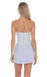 Sequin Draped Waist Dress in Pastel Blue